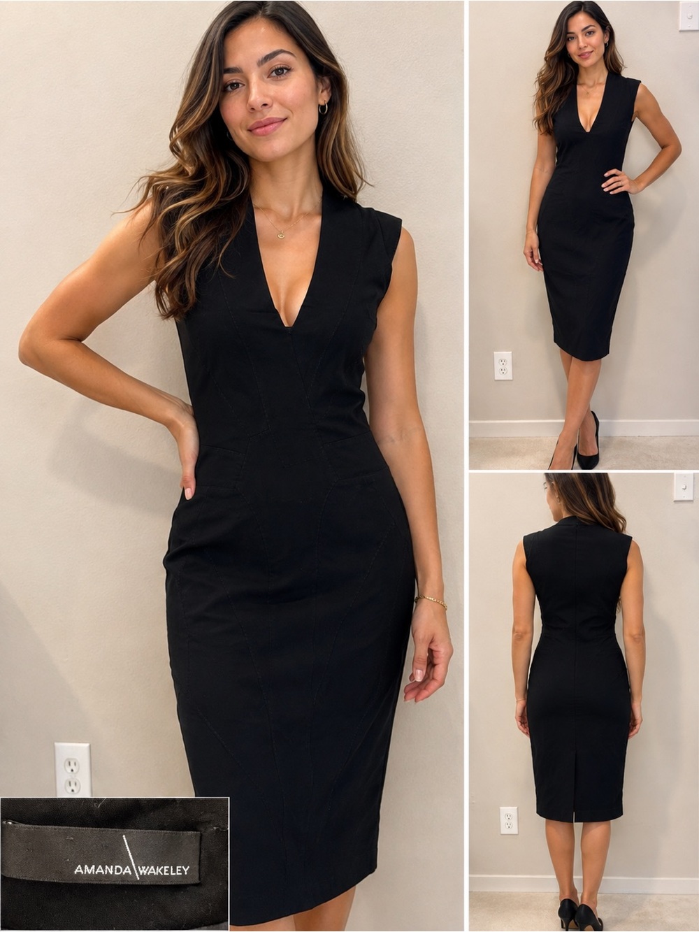 Elegant Black Sleeveless V-Neck Midi Dress